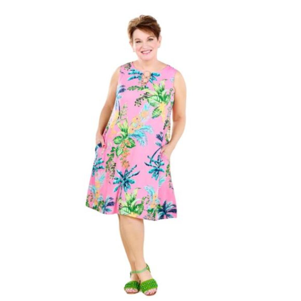 Studio Park Women's 1XP Jane‎ Treacy Pink Tropical Hardware Sleeveless Dress